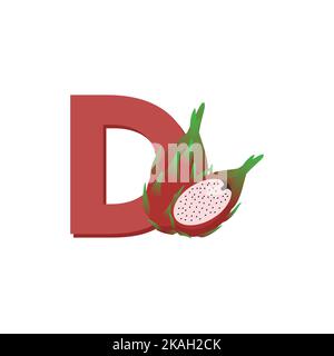 Alphabet Fruits Dragon Fruit, Clip Art Vector, Illustration for kids, Letter D Stock Vector