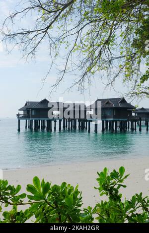 Beautiful stilt spa villa house at Pangkor laut resort. Pangkor Laut is a privately owned island located three miles off the West Coast of Malaysia. Stock Photo