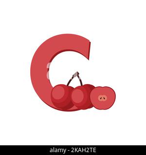 Crab Apples, Fruit Alphabet, Clip Art Vector, Illustration for kids, Letter C, Red Apples Stock Vector