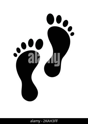 Human feet silhouette icon, stylized hand drawn footprints. Isolated vector illustration, logo design element. Stock Vector