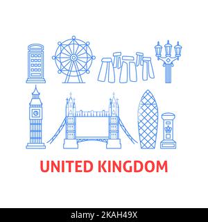 United Kingdom Line Objects Stock Vector