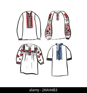Ukrainian Embroidery Shirt Isolated Set Stock Vector