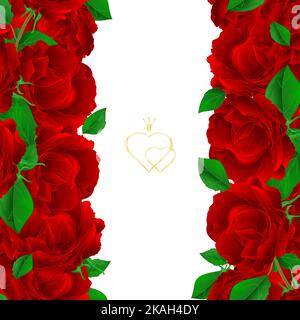 Floral vertical border seamless background with blooming purple roses  vector Illustration for use in interior design, artwork, dishes, clothing, pack Stock Vector