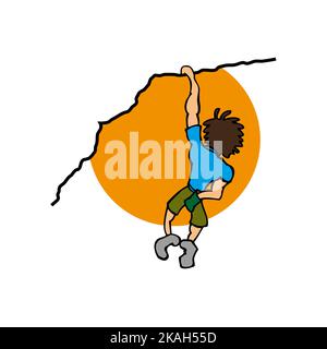 A climber climbs the rock in sunset Stock Vector