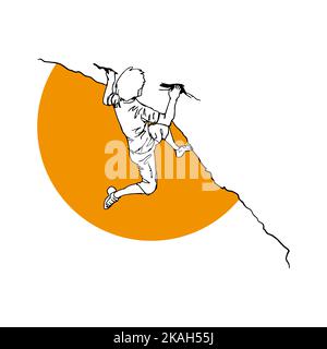A climber who climbs a rock in the sunset Stock Vector