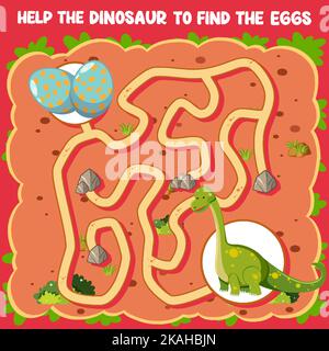 Maze game template in dinosaur theme for kids illustration Stock Vector