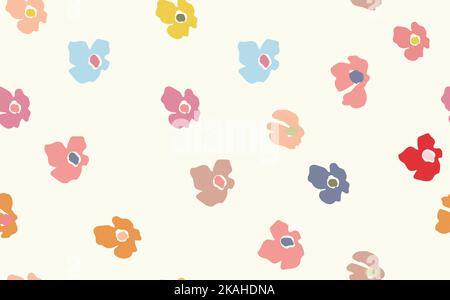 Seamless floral pattern based on traditional folk art ornaments. Colorful flowers on color background. Scandinavian style. Sweden nordic style. Vector Stock Vector