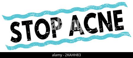 STOP ACNE text written on blue-black lines stamp sign. Stock Photo