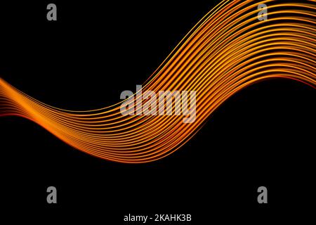 Abstract technology banner design. Digital neon lines on black background. Stock Photo
