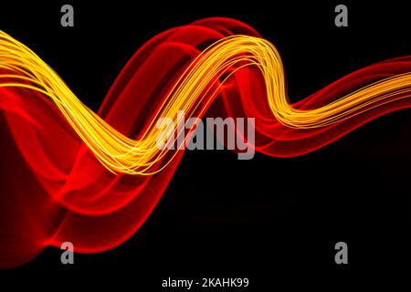 Abstract technology banner design. Digital neon lines on black background. Stock Photo