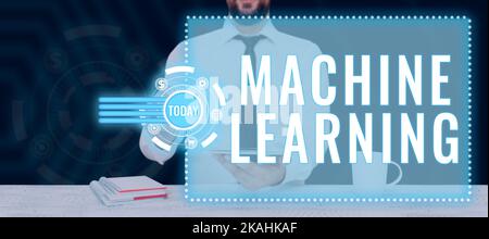 Handwriting text Machine Learning. Word for the concept that a computer can learn new data itself Stock Photo