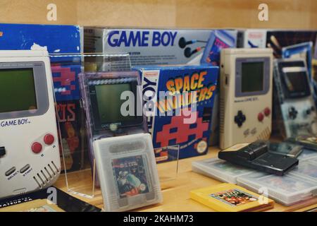 Tallinn, Estonia - 21.05.2022: LVLup! Video Game Museum - Handheld game consoles Stock Photo