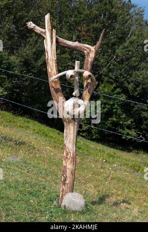 Land-Art course: The Balconies of Aigoual. Work by Fabrice Pressigout: Lying in the grass. Mont Aigoual, Gard, Occitanie. Stock Photo