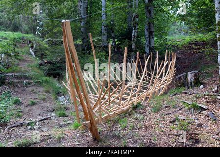 Land-Art course: The Balconies of Aigoual. Work by Xavier Reche: Watershed.  Mont Aigoual, Gard, Occitanie. Stock Photo