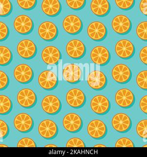 Oranges on blue seamless repeat pattern background design. Surface Pattern Design. Vector Illustration Stock Vector