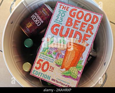Fifty (50) years of the CAMRA compiled Good Beer Guide Stock Photo