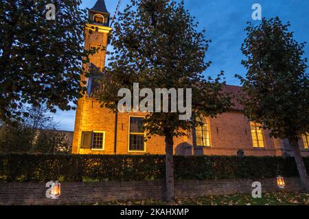 Enkhuizen, Netherlands. October 2022. The old church of Enkhuizen at night. High quality photo Stock Photo