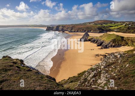 Three Cliffs Bay and Pobbles Bay on the Gower Peninsula, Wales Stock Photo