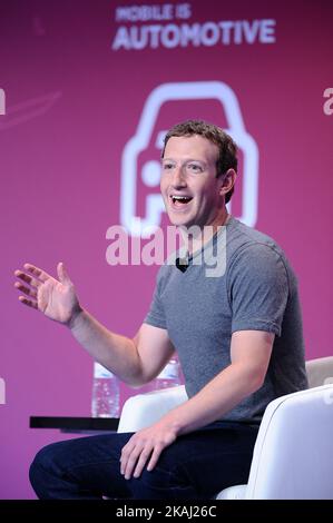 Mark Zuckerberg, the founder and CEO of Facebook, speaking during his conference, during the first day of Mobile World Congress 2016 in Barcelona, 22nd of February, 2016. (Photo by Joan Cros/NurPhoto) *** Please Use Credit from Credit Field *** Stock Photo