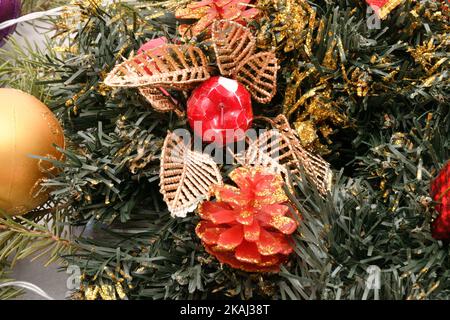 Colorful Christmas garland and decorative decorations for the Christmas tree Stock Photo