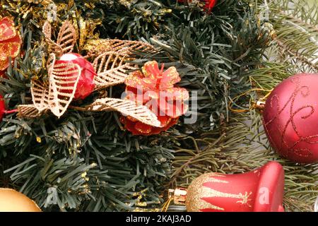 Colorful Christmas garland and decorative decorations for the Christmas tree Stock Photo