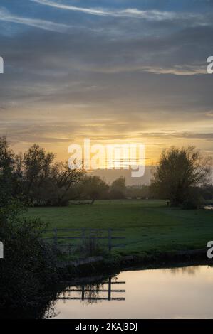 Sunset over the Dedham Vale. River Stour. Suffolk. Essex. Photo taken in Flatford. Stock Photo