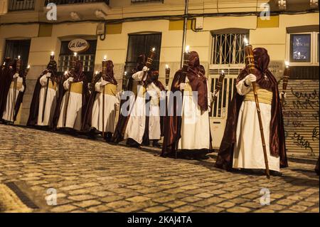 SANTANDER.SPAIN 24TH MARCH 2016 Holy Thursday night the popular procession of the Blessed Christ of peace, silence walking in the streets of Santander held  Stock Photo