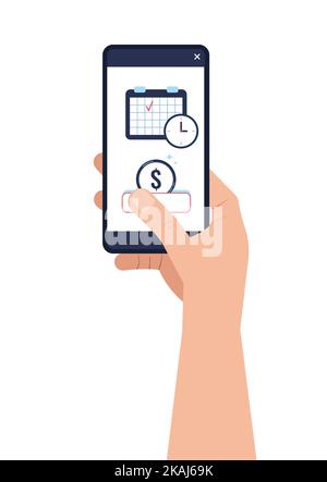 Easy credit payment with calendar on phone screen in hand. Stock Vector