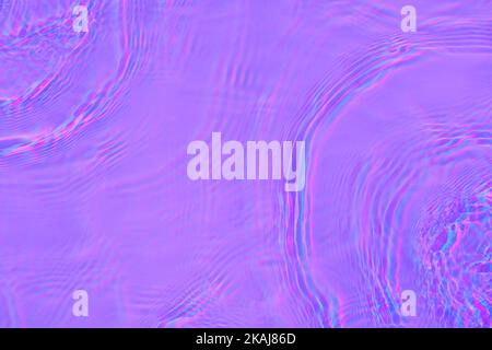 Purple transparent holographic water surface texture with ripples, splashes. Abstract anaglyph 3d glitch summer background Neon colored waves with cop Stock Photo