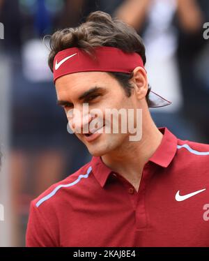 Roger Federer in action during his match against Alexander Zverev - Internazionali BNL d'Italia 2016 on May 11, 2016 in Rome, Italy. (Photo by Silvia Lore/NurPhoto) *** Please Use Credit from Credit Field *** Stock Photo