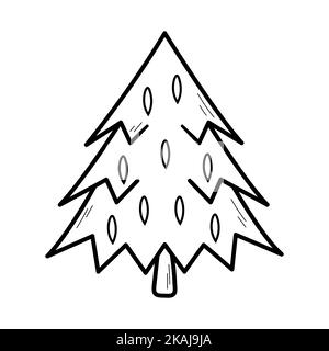 Cute Christmas tree in doodle sketch style. New Year decorative element. Vector illustration isolated on white background. Stock Vector