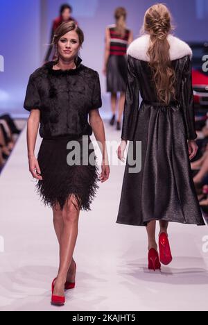 Modell walks the runway during Tamas Naray Fashion Show as part of BMW Wallis New Saloon Grand Opening Party on Sept 22, 2016 in Budapest, Hungary. (Photo by FocusPressAgency/NurPhoto) *** Please Use Credit from Credit Field *** Stock Photo