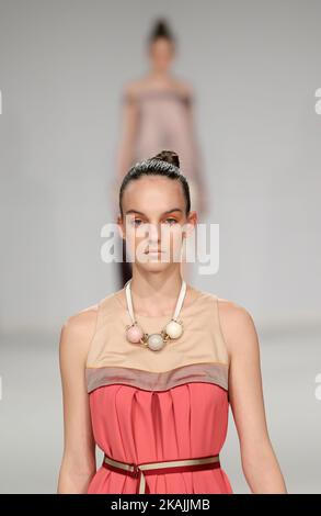 A model displays a creation by Serbian designer Svetlana Jacovic at Mercedes-Benz Fashion Week Central Europe on Oct 16, 2016 at Várkert Bazár in Budapest, Hungary. (Photo by FocusPressAgency/NurPhoto) *** Please Use Credit from Credit Field *** Stock Photo