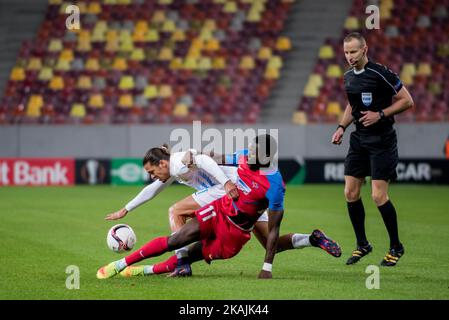 Adrian Winter #7 of FC Zurich L and Sulley Muniru #11 of FC Steaua Bucharest    in action during the UEFA Europa League 2016-2017, Group L game between FC Steaua Bucharest ROU and FC Zurich (SUI) at National Arena, Bucharest,  Romania ROU, on October 20, 2016.  Stock Photo