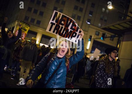 Thousands of protesters take to the streets of Chicago, Illinois, USA, on November 9, 2016 after Donald Trump was elected president of the United States. (Photo by Jim Vondruska/NurPhoto) *** Please Use Credit from Credit Field *** Stock Photo