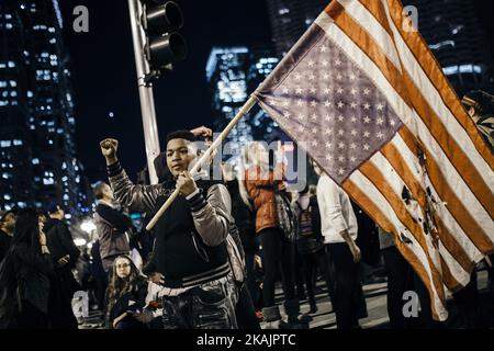 Thousands of protesters take to the streets of Chicago, Illinois, USA, on November 9, 2016 after Donald Trump was elected president of the United States. (Photo by Jim Vondruska/NurPhoto) *** Please Use Credit from Credit Field *** Stock Photo