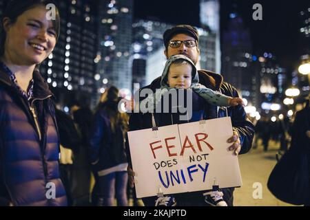 Thousands of protesters take to the streets of Chicago, Illinois, USA, on November 9, 2016 after Donald Trump was elected president of the United States. (Photo by Jim Vondruska/NurPhoto) *** Please Use Credit from Credit Field *** Stock Photo