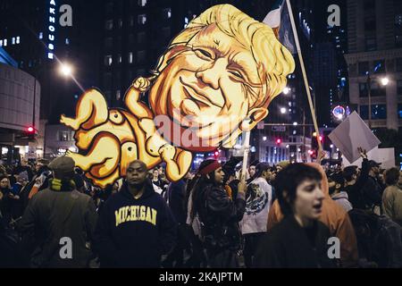 Thousands of protesters take to the streets of Chicago, Illinois, USA, on November 9, 2016 after Donald Trump was elected president of the United States. (Photo by Jim Vondruska/NurPhoto) *** Please Use Credit from Credit Field *** Stock Photo