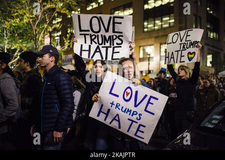 Thousands of protesters take to the streets of Chicago, Illinois, USA, on November 9, 2016 after Donald Trump was elected president of the United States. (Photo by Jim Vondruska/NurPhoto) *** Please Use Credit from Credit Field *** Stock Photo