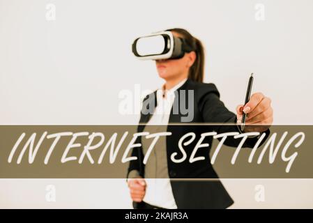 Sign displaying Internet Setting. Word Written on any person associatedand expert with the computer world Stock Photo