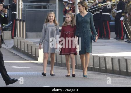King Felipe VI of spain, Queen Letizia of Spain andd their daughters Princess Leonor and Princess Sofia will attend  12th Legislative Course Inauguration,  November 17, 2016 in Madrid, Spain (Photo by Oscar Gonzalez/NurPhoto) *** Please Use Credit from Credit Field *** Stock Photo