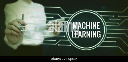 Handwriting text Machine Learning. Word for the concept that a computer can learn new data itself Stock Photo
