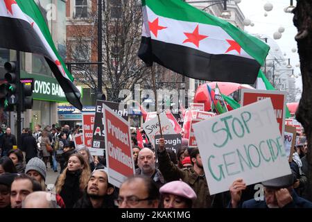 Thousands of people march on December 17, 2016 through London, United Kingdom demanding action to stop the ongoing violence in Aleppo and Syria. (Photo by Jay Shaw Baker/NurPhoto) *** Please Use Credit from Credit Field *** Stock Photo