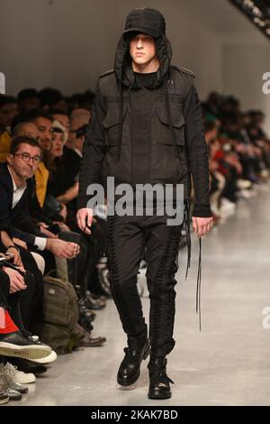 A model walks the runway at the KTZ Autumn Winter 2017-2018 fashion show during London Menswear Fashion Week on January 8, 2017 in London, United Kingdom. (Photo by Karyn Louise/NurPhoto) *** Please Use Credit from Credit Field *** Stock Photo