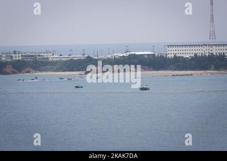 Japan resumes construction for relocation of the U.S. Air Base in Henoko, Camp Schwab Marine Corps Base in Nago, Okinawa Prefecture, Japan on January 10, 2017. The U.S. military resumed aerial refueling drills for Osprey aircraft in Okinawa Prefecture on Friday, Defense Minister Tomomi Inada said amid local protests. (Photo by Richard Atrero de Guzman/NURPhoto) (Photo by Richard Atrero de Guzman/NurPhoto) *** Please Use Credit from Credit Field *** Stock Photo