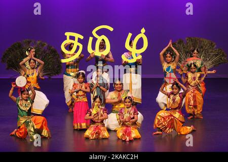 Tamil dancers perform during the Thai Pongal festival in Markham, Ontario, Canada, on January 15, 2017. The festival of Thai Pongal is a thanksgiving festival honoring the Hindu Sun God (Lord Surya) for a successful harvest. (Photo by Creative Touch Imaging Ltd./NurPhoto) *** Please Use Credit from Credit Field *** Stock Photo