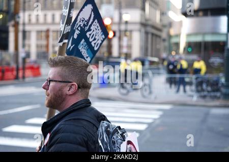 Small group of protesters gather outside the Loews Hotel in Center City, Philadelphia, Pennsylvania, on January 25th, 2017. On Thursday President Donald Trump and UK Prime Minister Theresa May are expected to join republicans gathered for a Â“Congress of TomorrowÂ” Joint Republican Issues Conference. (Photo by Bastiaan Slabbers/NurPhoto) *** Please Use Credit from Credit Field *** Stock Photo