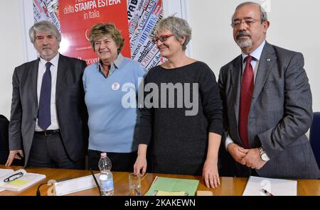 Giuliano Poletti, Susanna Camusso, Annamaria Furlan,Carmelo Barbagallo, during conferenze press - Job Emergency. Social welfare, employment, self-employment status, vouchers. Rome on january 30, 2017 (Photo by Silvia Lore/NurPhoto) *** Please Use Credit from Credit Field *** Stock Photo