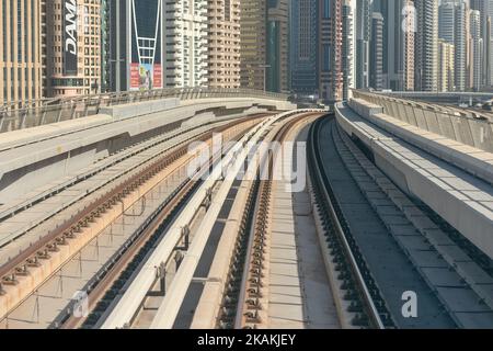 A view of Dubai Metro rail on the Red Line near Dubai's downtown. On Monday, 6 February, 2017, in Dubai, UAE. (Photo by Artur Widak/NurPhoto) *** Please Use Credit from Credit Field ***  Stock Photo