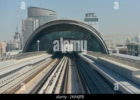 A view of Dubai Metro's Al Karamastation on the Red Line. On Monday, 6 February, 2017, in Dubai, UAE. (Photo by Artur Widak/NurPhoto) *** Please Use Credit from Credit Field ***  Stock Photo